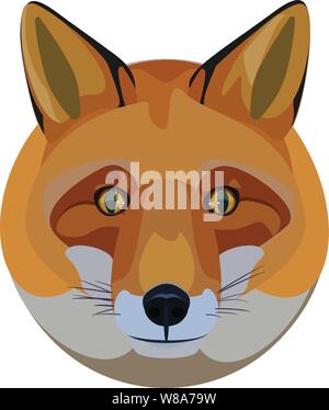 Clean circular fox head with bright eyes large ears & snout slick graphic Stock Vector