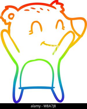 rainbow gradient line drawing of a smiling bear cartoon Stock Vector