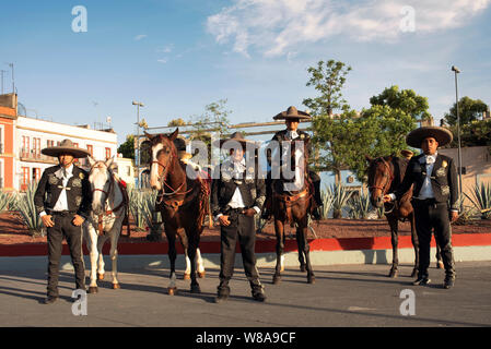 The Charro Police (with sombreros and their horses) on Garibaldi Square, Mexico City, Mexico. Jun 2019 Stock Photo