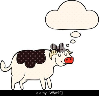 cartoon cow with thought bubble in comic book style Stock Vector