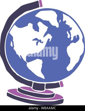 Graphic stylized illustration of awWorld globe on a stand in bold colors Stock Vector