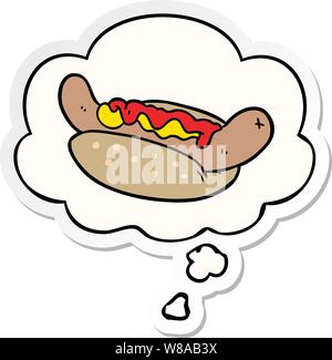 cartoon hot dog with thought bubble as a printed sticker Stock Vector