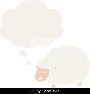 cartoon sheep with thought bubble in retro style Stock Vector