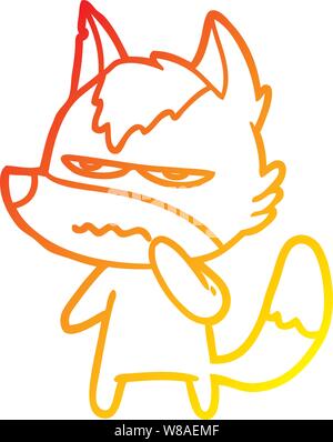 warm gradient line drawing of a cartoon annoyed wolf Stock Vector