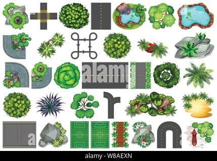 Collection of outdoor nature themed objects and plant elements illustration Stock Vector