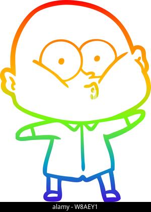 rainbow gradient line drawing of a cartoon bald man staring Stock Vector
