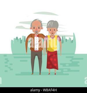 Beautiful elderly couple smiling cartoon Stock Vector