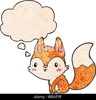cartoon fox with thought bubble in grunge texture style Stock Vector