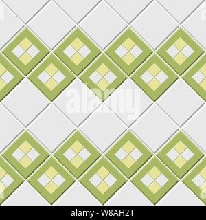 Abstract seamless pattern, green white ceramic tiles wall with diamond shape vector illustration Stock Vector