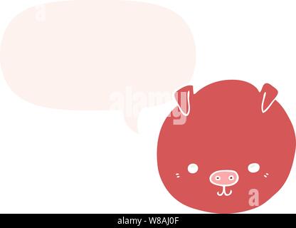 cartoon pig with speech bubble in retro style Stock Vector