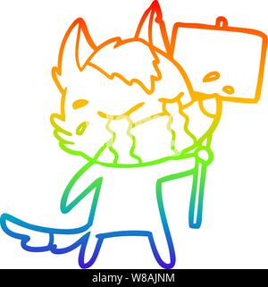 rainbow gradient line drawing of a cartoon crying wolf Stock Vector