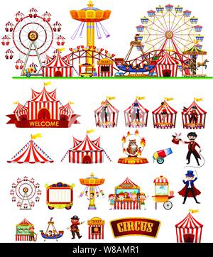 Circus theme objects and children isolated illustration Stock Vector