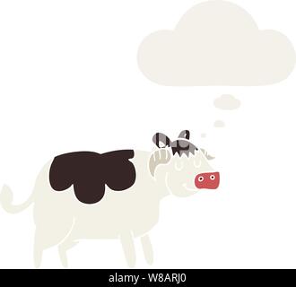cartoon cow with thought bubble in retro style Stock Vector