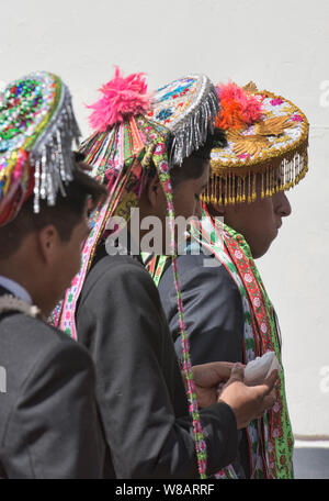 Participants at the wild Virgen del Carmen Festival, held in Pisac and Paucartambo, Peru Stock Photo