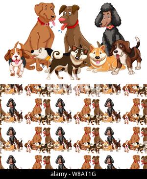 Seamless patterns with cute cartoon dogs muzzles. Dalmatian, Terrier ...