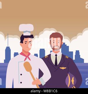 Professionals workers couple smiling cartoons Stock Vector