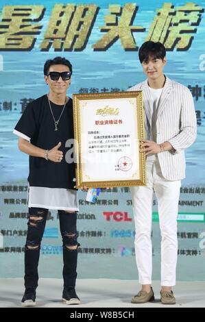 Singer Chen Yufan of Chinese band Yuquan, left, and South Korean actor ...