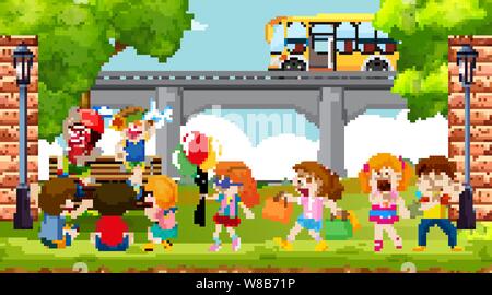 Active kids playing in outdoor scene illustration Stock Vector