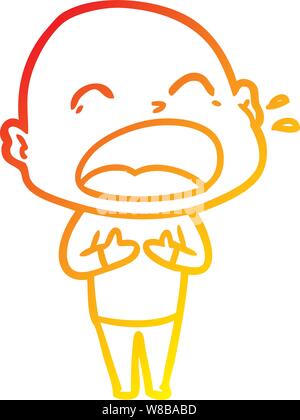 warm gradient line drawing of a cartoon shouting bald man Stock Vector