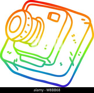 rainbow gradient line drawing of a cartoon old camera Stock Vector