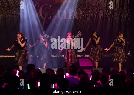 Members of Japanese idol girl group C-ute, also known as Cute, perform at their concert in Hong Kong, China, 21 May 2016. Stock Photo