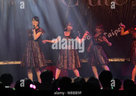 Members of Japanese idol girl group C-ute, also known as Cute, perform at their concert in Hong Kong, China, 21 May 2016. Stock Photo