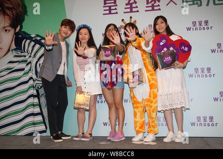 Singer and actor Kim Ryeo-wook, left, better known by the mononym Ryeowook, of South Korean boy group Super Junior attends a fan meeting and autograph Stock Photo