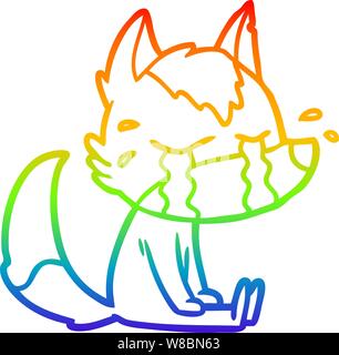 rainbow gradient line drawing of a cartoon crying wolf Stock Vector