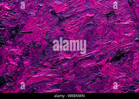 Abstract painted background. Background was painted with purple, pink and black oil color on canvas by hand. Stock Photo