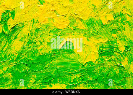 Abstract painted background. Background was painted with green and yellow oil color on canvas by hand. Stock Photo