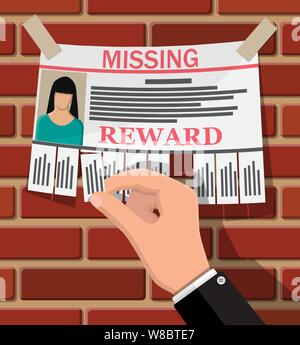 Wanted person paper poster. Missing announce Stock Vector