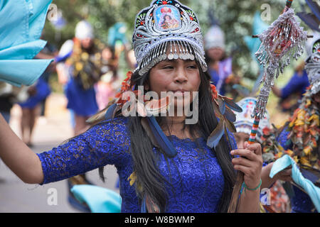 Dancing in the streets at the Virgen del Carmen Festival, held in Pisac and Paucartambo, Peru Stock Photo