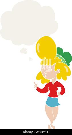 cartoon woman with big hair with thought bubble in retro style Stock Vector
