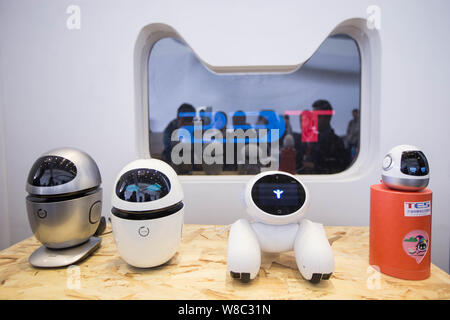 Companion robots are on display during the 1st TES conference held by Tmall.com of Alibaba Group in Hangzhou city, east China's Zhejiang province, 11 Stock Photo