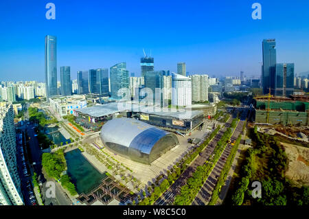 Aerial view of Nanshan district, Shenzhen city, south China's Guangdong province, 17 January 2015. Stock Photo