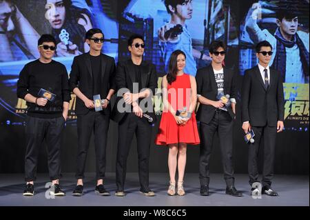 (From left) Chinese actors Ding Wenbo and Yang Xuwen, South Korean actor Shin Hyun-joon and actress Son Ye-jin, Taiwanese actor Chen Bo-lin and Chines Stock Photo