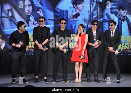 (From left) Chinese actors Ding Wenbo and Yang Xuwen, South Korean actor Shin Hyun-joon and actress Son Ye-jin, Taiwanese actor Chen Bo-lin and Chines Stock Photo