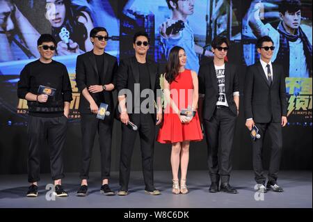 (From left) Chinese actors Ding Wenbo and Yang Xuwen, South Korean actor Shin Hyun-joon and actress Son Ye-jin, Taiwanese actor Chen Bo-lin and Chines Stock Photo