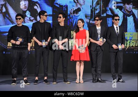 (From left) Chinese actors Ding Wenbo and Yang Xuwen, South Korean actor Shin Hyun-joon and actress Son Ye-jin, Taiwanese actor Chen Bo-lin and Chines Stock Photo