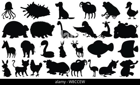 Set of sihouette isolated objects theme - animals illustration Stock Vector