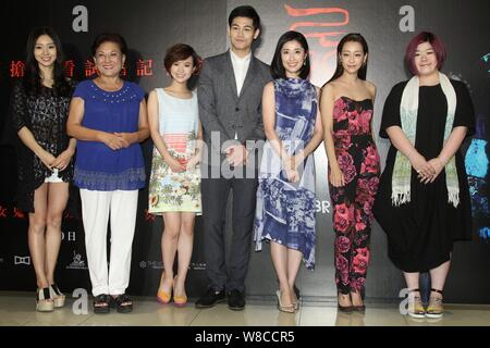 (From right to third left) Taiwanese director Lingo Hsieh, actress Nikki Hsieh, Japanese actress Chie Tanaka, Taiwanese model and actor Andrew Chen, a Stock Photo