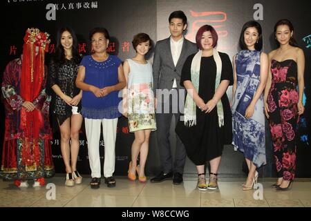 (From right to fourth left) Taiwanese actress Nikki Hsieh, Japanese actress Chie Tanaka, Taiwanese director Lingo Hsieh, model and actor Andrew Chen, Stock Photo