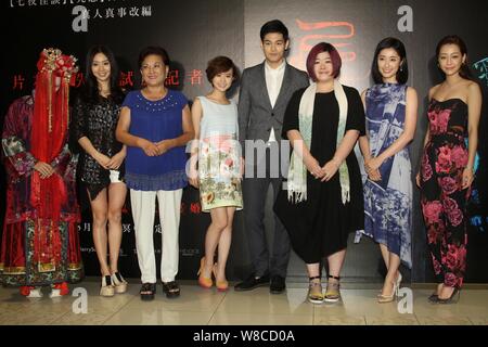 (From right to fourth left) Taiwanese actress Nikki Hsieh, Japanese actress Chie Tanaka, Taiwanese director Lingo Hsieh, model and actor Andrew Chen, Stock Photo