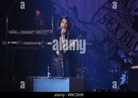 Japanese band VAMPS performs at the 'Japan Night' concert in Taipei, Taiwan, 23 May 2015. Stock Photo