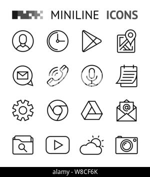 smart phone launcher black thin flat line icons isolated on white digital vector Stock Vector