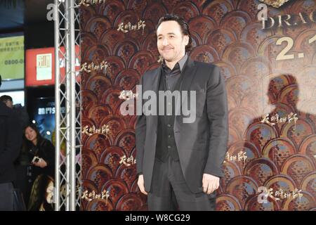 American actor John Cusack smiles at a press conference for his new movie 'Dragon Blade' in Taipei, Taiwan, 12 February 2015. Stock Photo