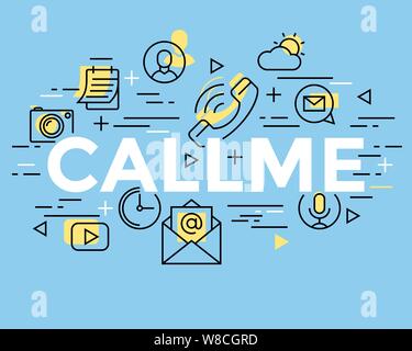 mobile phone flat art line color icons digital vector illustration Stock Vector