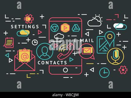 mobile launcher options icons, color digital vector background illustration Stock Vector