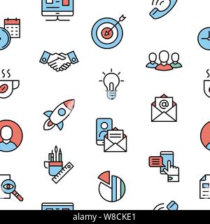 project startup planning communication teamwork cooperation flat line icons vector background banner illustration seamless pattern Stock Vector