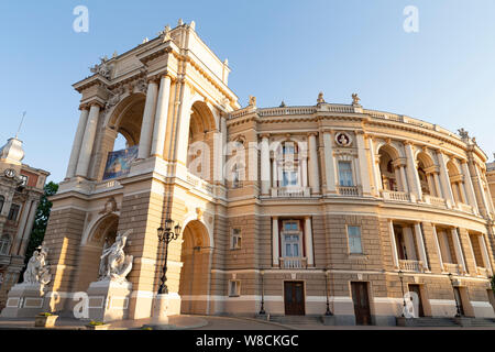 Ukraine, Odessa, Lanzheronivska street, 13th of June 2019. Side view of the opera and ballet theater early in the morning during a sunny day. Stock Photo